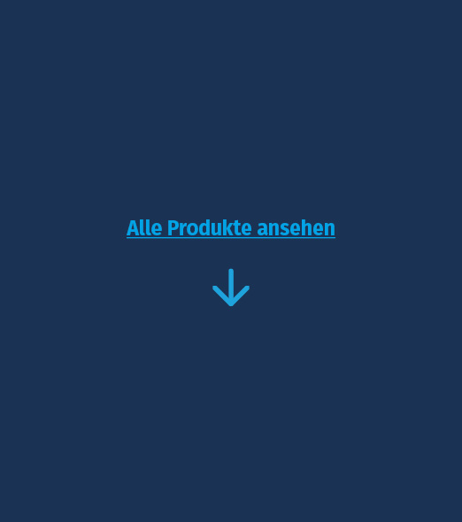 Button mit der Aufschrift 'Alle Produkte ansehen' über einem nach unten zeigenden Pfeil auf einem dunkelblauen Hintergrund.